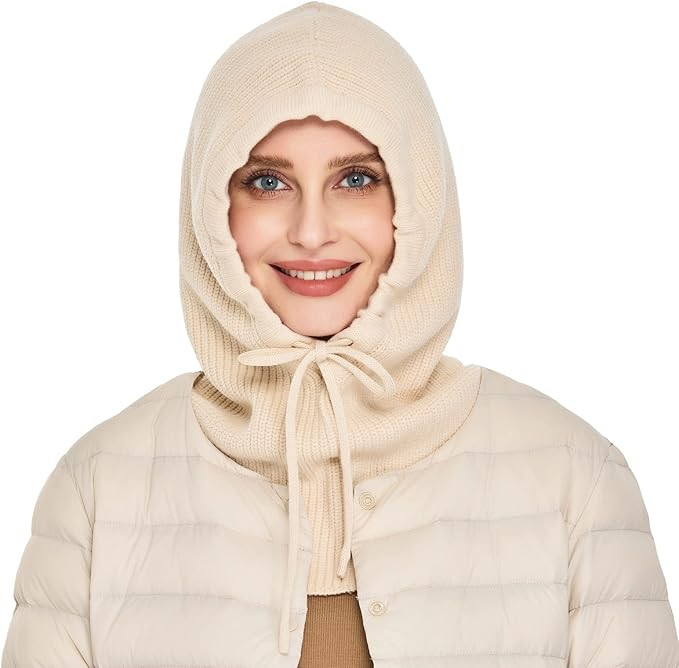 Knit Winter Hats for Women Balaclava Warm Hooded Scarf for Men and Women Beanie Hat Skull Cap | Amazon (US)