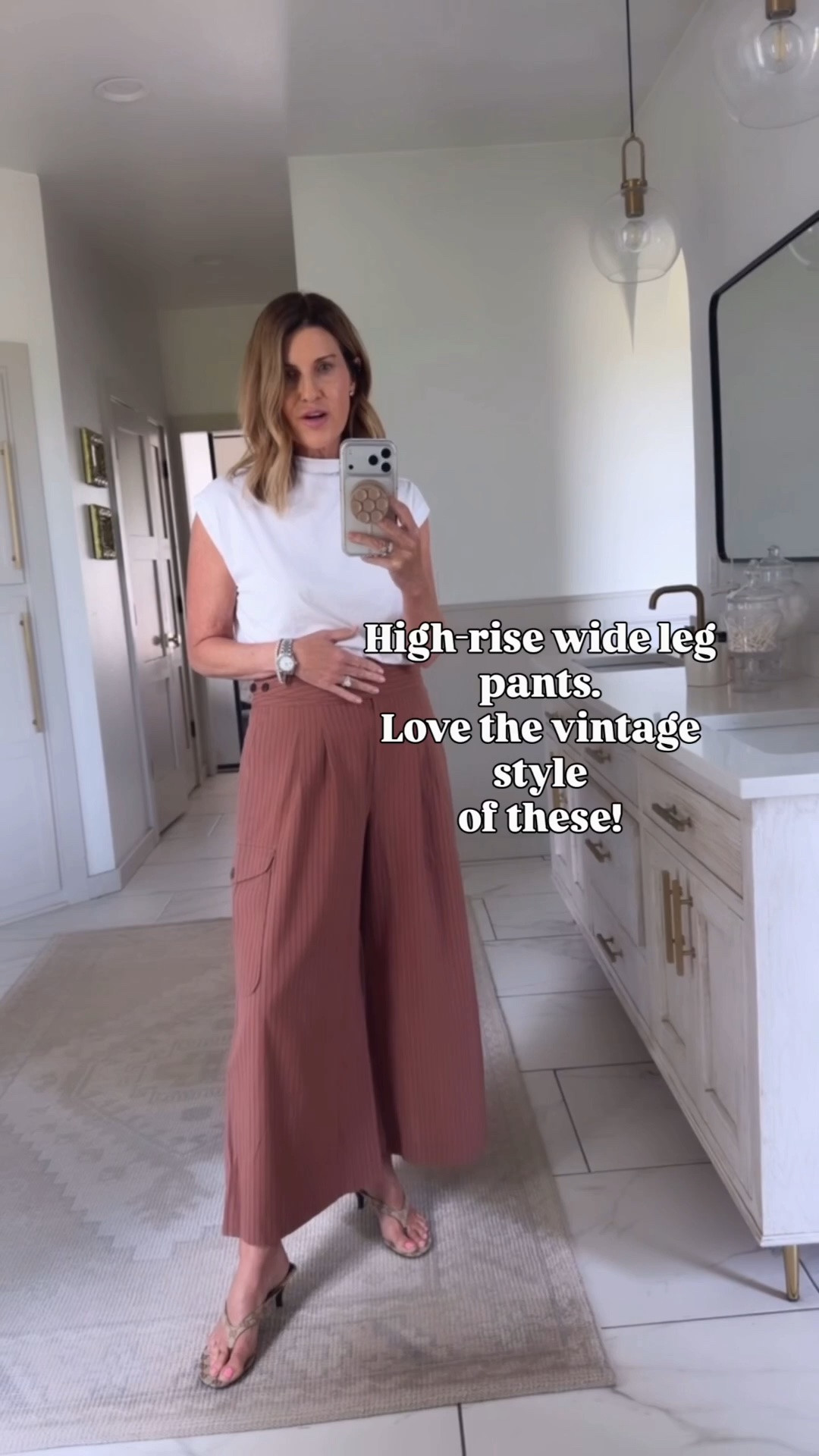Wide leg stripe pants wearing a size small

#LTKOver40