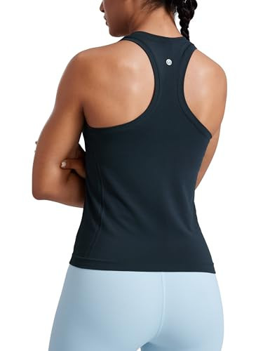 CRZ YOGA Seamless Racerback Tank Tops for Women - Gym Workout Athletic Running Sleeveless Shirts Breathable Scoop Neck True Navy X-Large | Amazon (US)