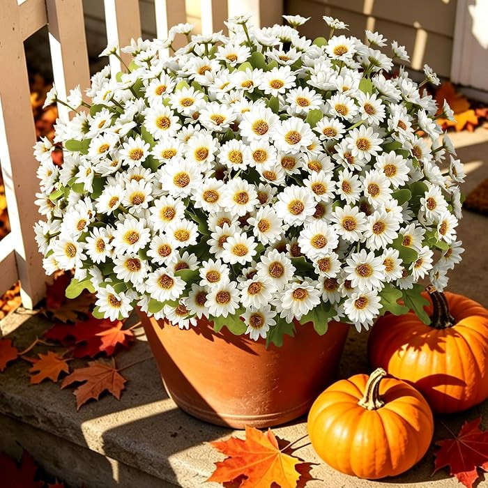 Artificial Daisy Mums for Outdoors, 12 PCS Fall Flowers, White | Amazon (US)