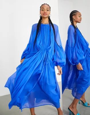 ASOS EDITION gathered neck midi dress in bright blue | ASOS (Global)