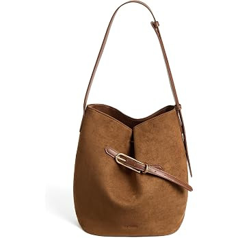 BOSTANTEN Suede Bucket Bag Soft Shoulder Purse Women Adjustable Strap | Amazon (US)