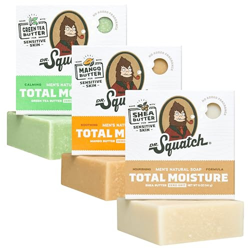 Dr. Squatch NEW Total Moisture Men's Bar Soap - 3-Pack Unscented Shea Butter, Mango Butter, Green Tea Butter - No Added Fragrance - Nourish, Smooth, and Calm Skin - Formulated for Sensitive Skin | Amazon (US)