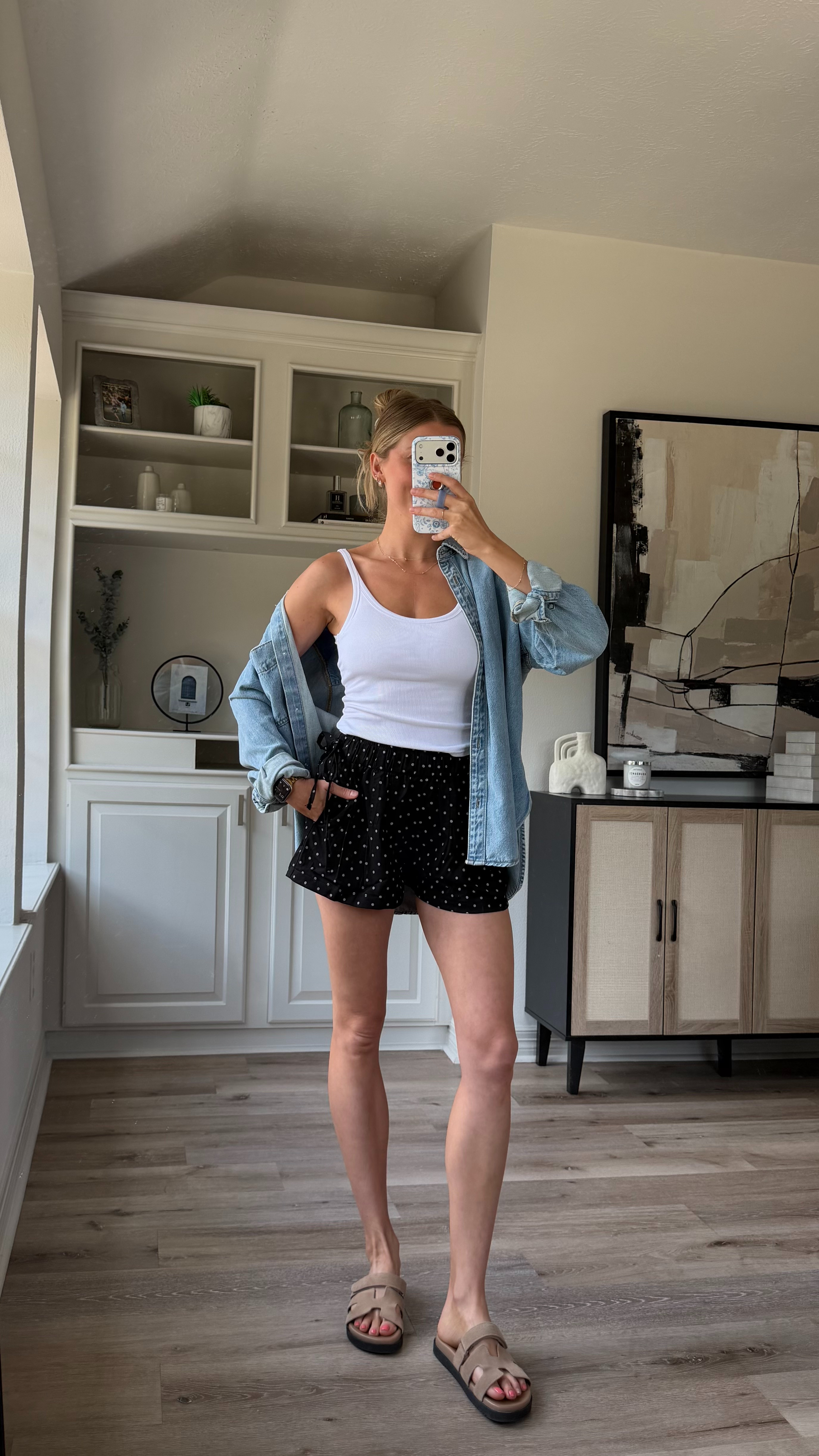 Cute casual everyday mom outfit inspo! S in bra tank and shorts, M denim shirt
 

 #LTKootd #LTKmomlife