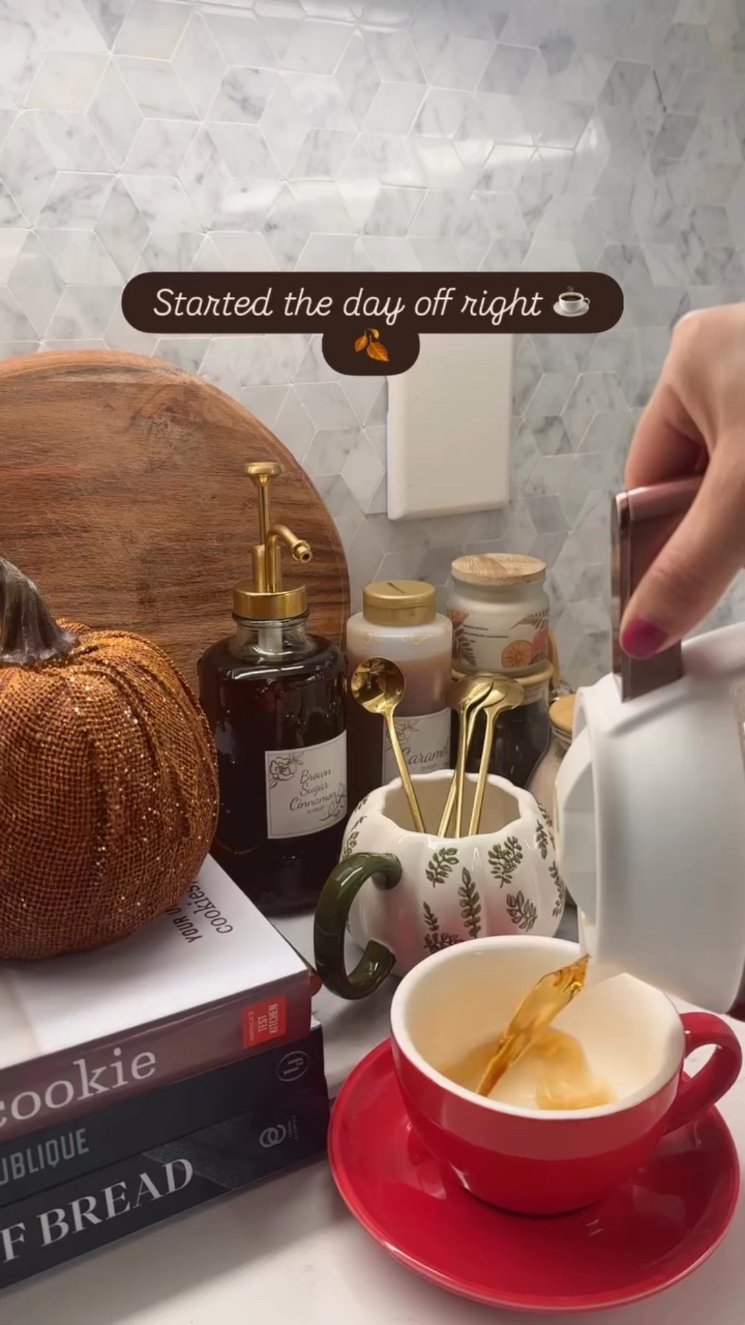 Started the day off right ☕🍂
Loving my cozy coffee station — found these pretty finds at World Market and Amazon, from coffee syrup dispensers, chai tea powder, fall themed mug, and glass storage jugs.

#LTKSeasonal #LTKHome