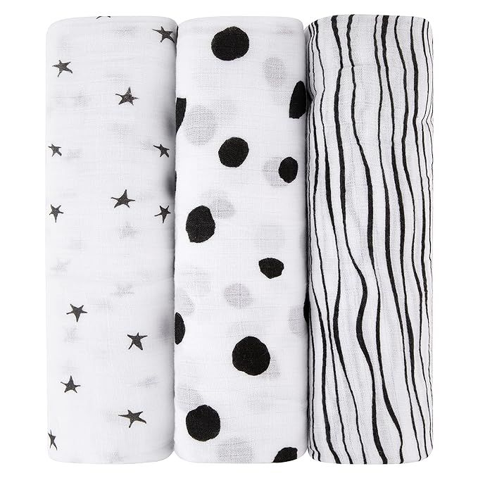 Ely's & Co. Muslin Swaddle Blanket 100% Soft Muslin Cotton 3 Pack 47"x 47" (Black & White) | Amazon (US)