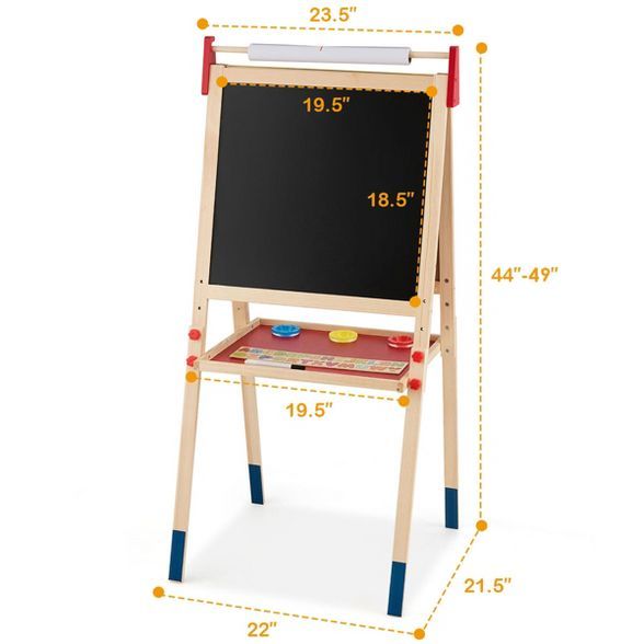 Costway All-in-One Wooden Kid's Art Easel Height Adjustable Paper Roll | Target