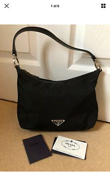Authentic Vintage Prada Nylon Tessuto Black Nylon Leather Shoulder Strap Bag | eBay UK