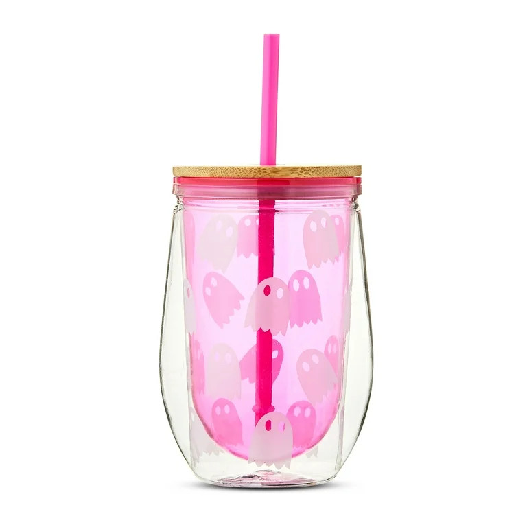 Halloween Pink Ghost Double-Wall Tumbler with Straw, by Way To Celebrate | Walmart (US)