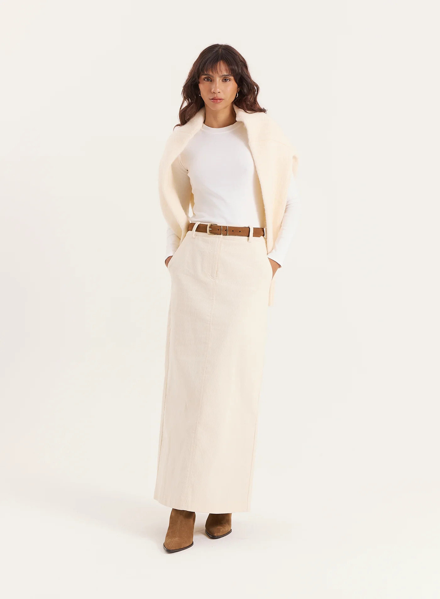 Women's Cream Corduroy Skirt | Petra | 4th & Reckless | 4th & Reckless