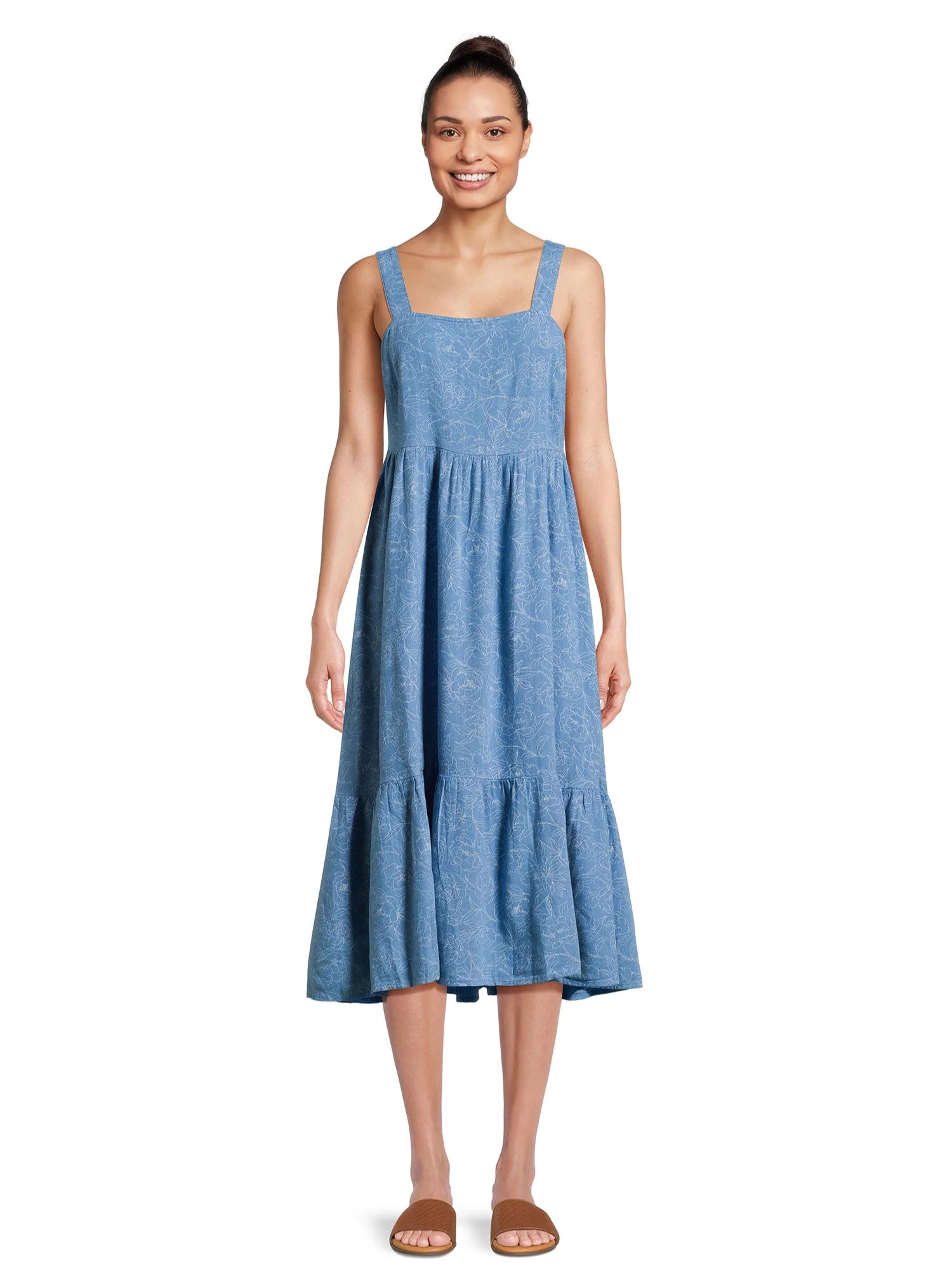 Time & Tru Women's Tie Back Midi Dress | Walmart (US)