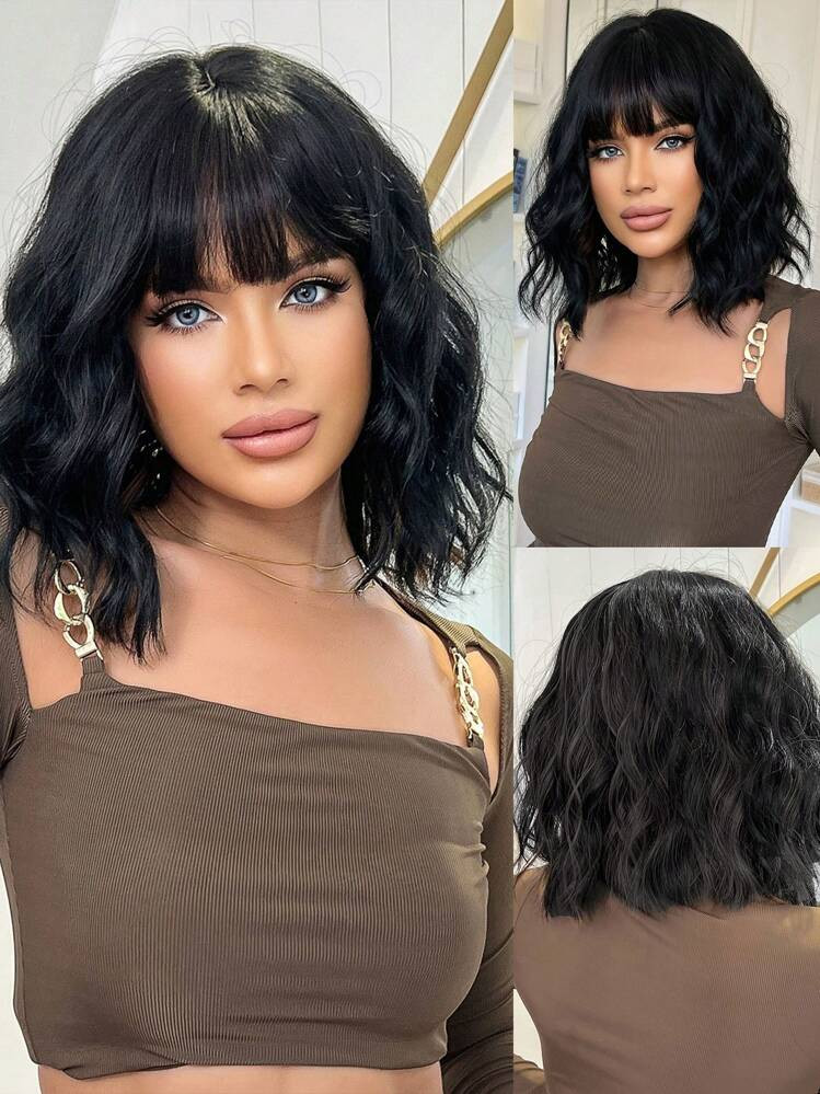 Bob Wigs For Women Short Curly Synthetic Wig With Bangs For Party And Cosplay 14 Inch Natural Hea... | SHEIN