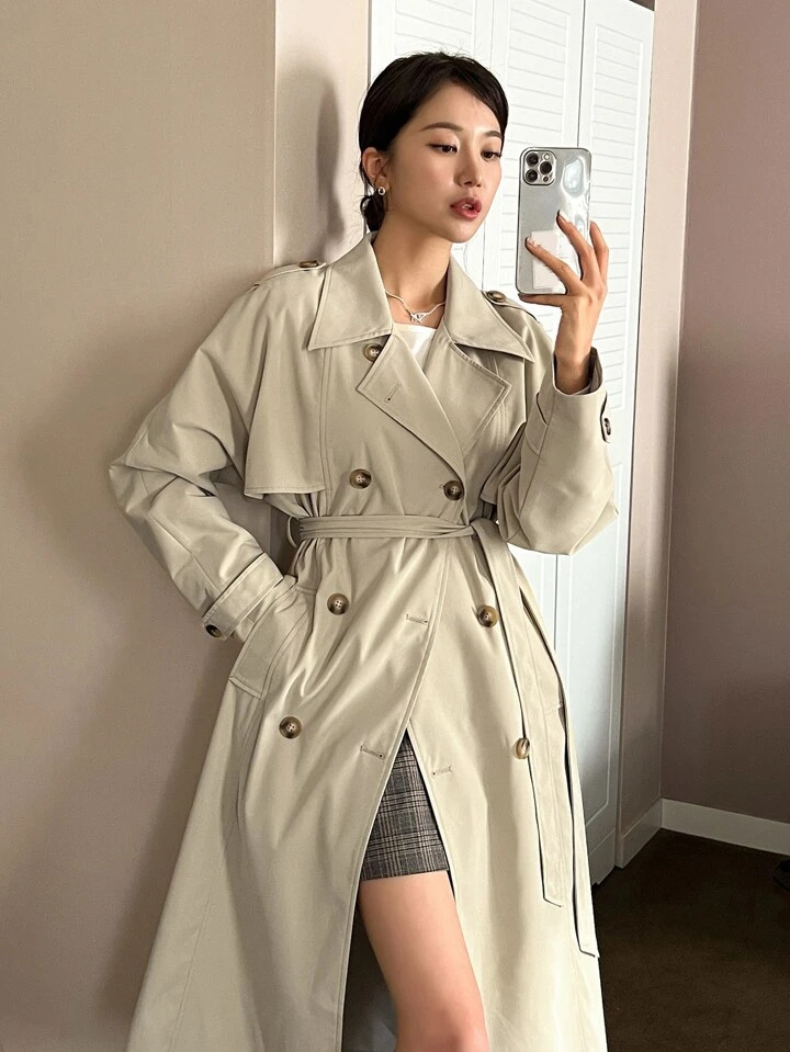 DAZY Double Breasted Belted Trench Coat | SHEIN