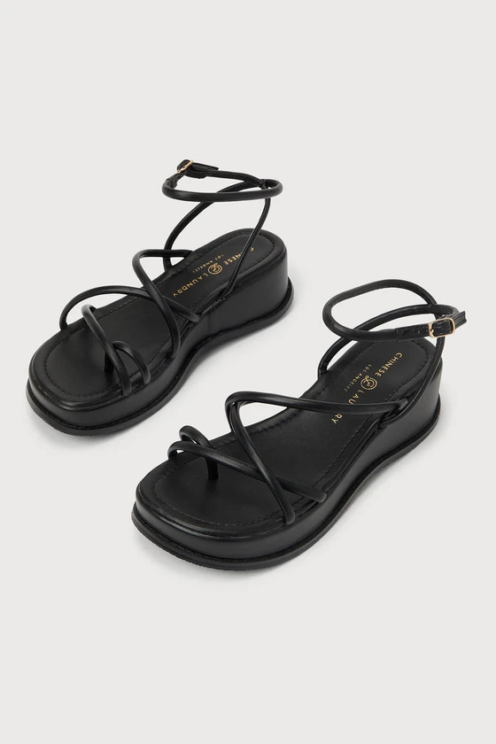 Clairo Black Strappy Platform Ankle Strap Sandals | Lulus (US)