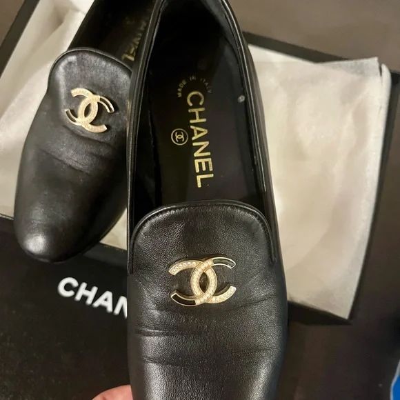 90%New Chanel Shoes Black Lambskin Moccasin Loafers.Color: Black/Silver | Poshmark