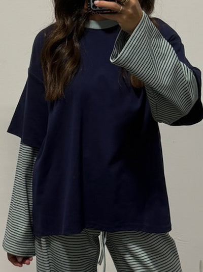 Double Up Oversized Long Sleeve Tee | Navy Lagoon | Shop Talulah