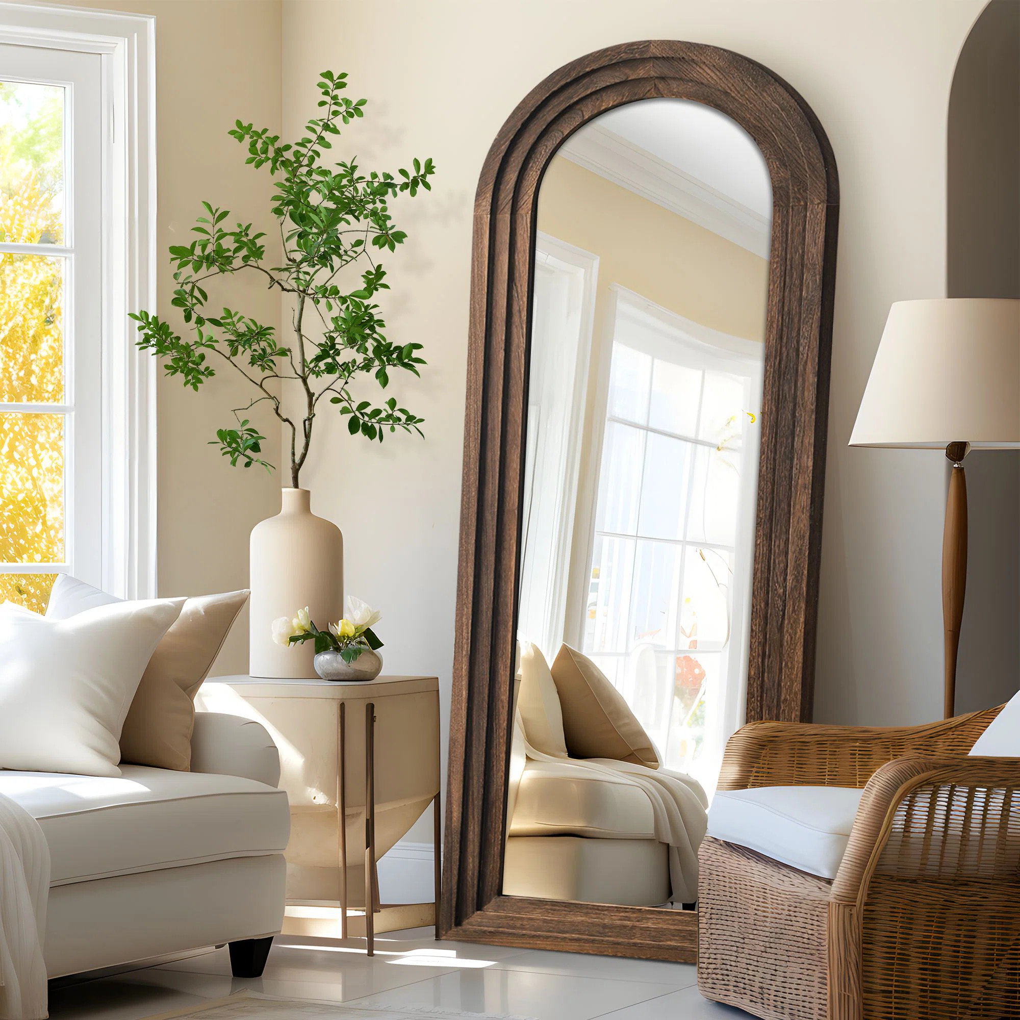Trenika Arch Full Length Mirror Wall Mirror with Wood Multi-step Frame | Wayfair North America