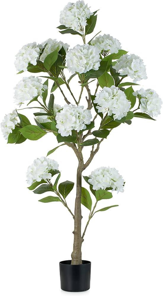 BLOSMON White Hydrangea Artificial Trees: 5ft Fake Silk Plants for Home Living Room Decor Indoor ... | Amazon (US)