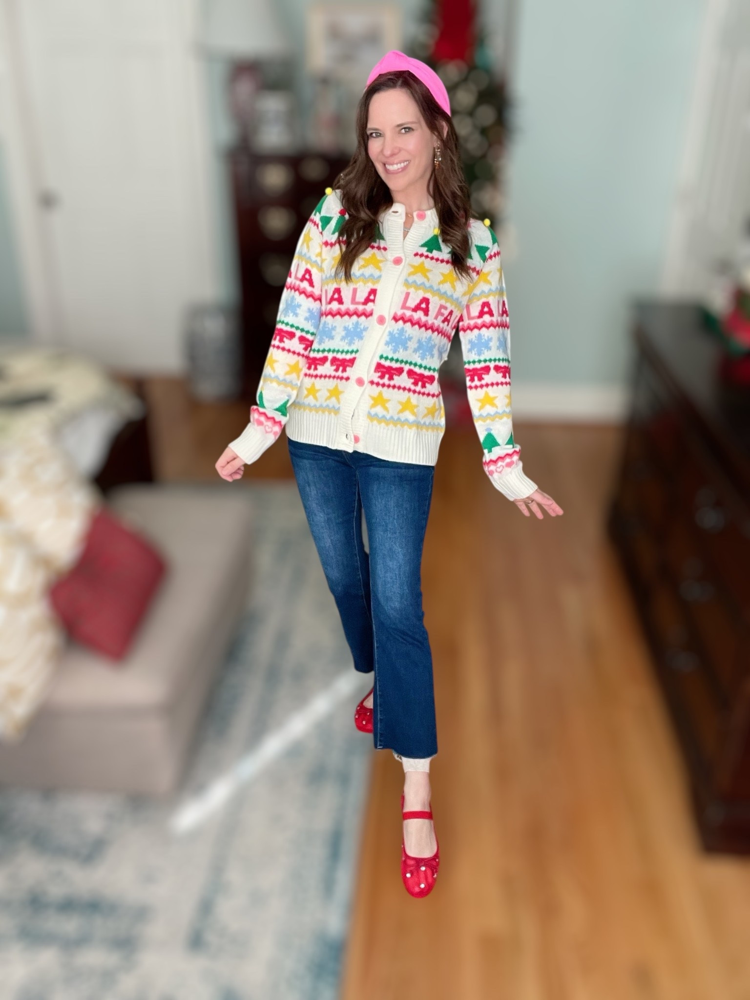 ✨ Festive FA-LA-LA Cardigan + BaubleBar $10 Bracelet Stack ✨



Colorful Christmas outfit activated! 🎄💖 This FA-LA-LA cardigan is such a fun, happy holiday piece — so bright, cozy, and perfect with my cropped flare jeans and the cutest little red ballet flats. I added my favorite BaubleBar $10 bracelets for the easiest festive stack. These are normally $36 and such a steal right now!

I linked my exact cardigan, jeans, ballet flats, earrings, and every bracelet in my stack so you can recreate this cheerful December look. Perfect for holiday parties, school events, cookie baking, or just adding a little merry to your everyday.

festive cardigan • fa la la sweater • cropped flare jeans • mary jane ballet flats • baublebar bracelets • $10 baublebar sale • holiday outfit idea • colorful christmas style 🎄✨

#LTKCyberWeek #LTKGiftGuide #LTKHoliday