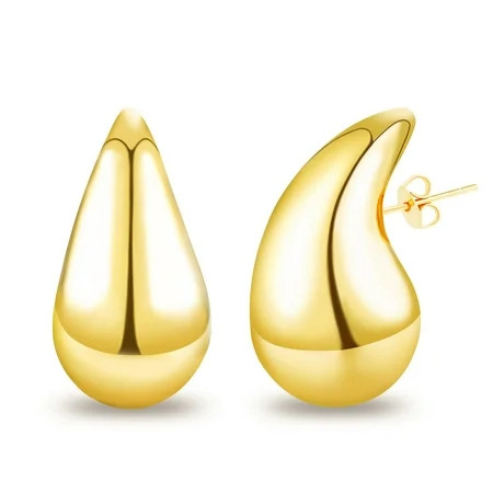 MISS RIGHT Chunky Gold Teardrop Dangle Earrings for Women Trendy, Hypoallergenic 18K Gold Plated Lightweight Waterdrop Drop Hoop Earrings Dupes Jewelry | Walmart (US)