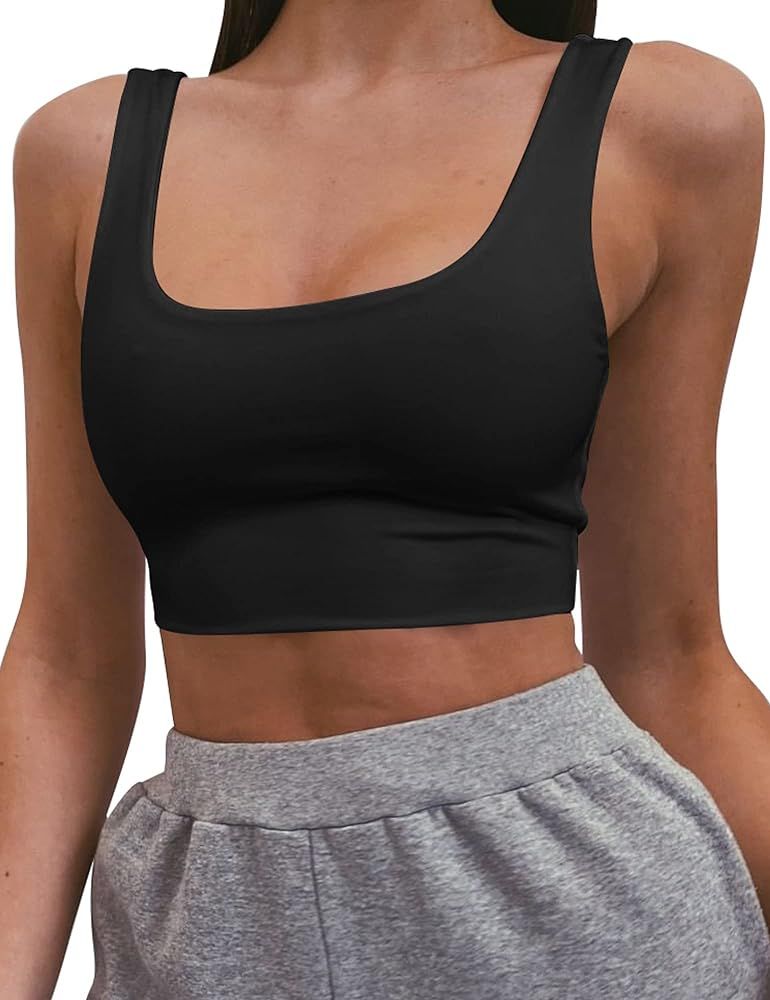 Mizoci Women's Basic Sleeveless Square Neck Cropped Double Layer Sexy Crop Tank Top | Amazon (US)