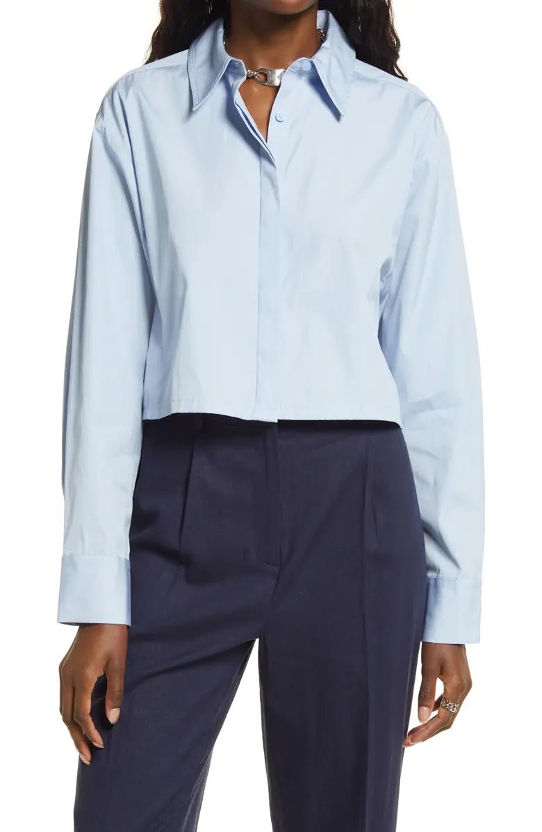 Open Edit Poplin Crop Button-Up Shirt | Nordstrom | Nordstrom