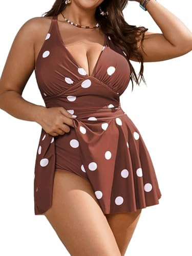 Women's Plus Size Swimsuit One Piece Bathing Suit Tummy Control Swim Dress Slimming Ruffle V Neck... | Amazon (US)