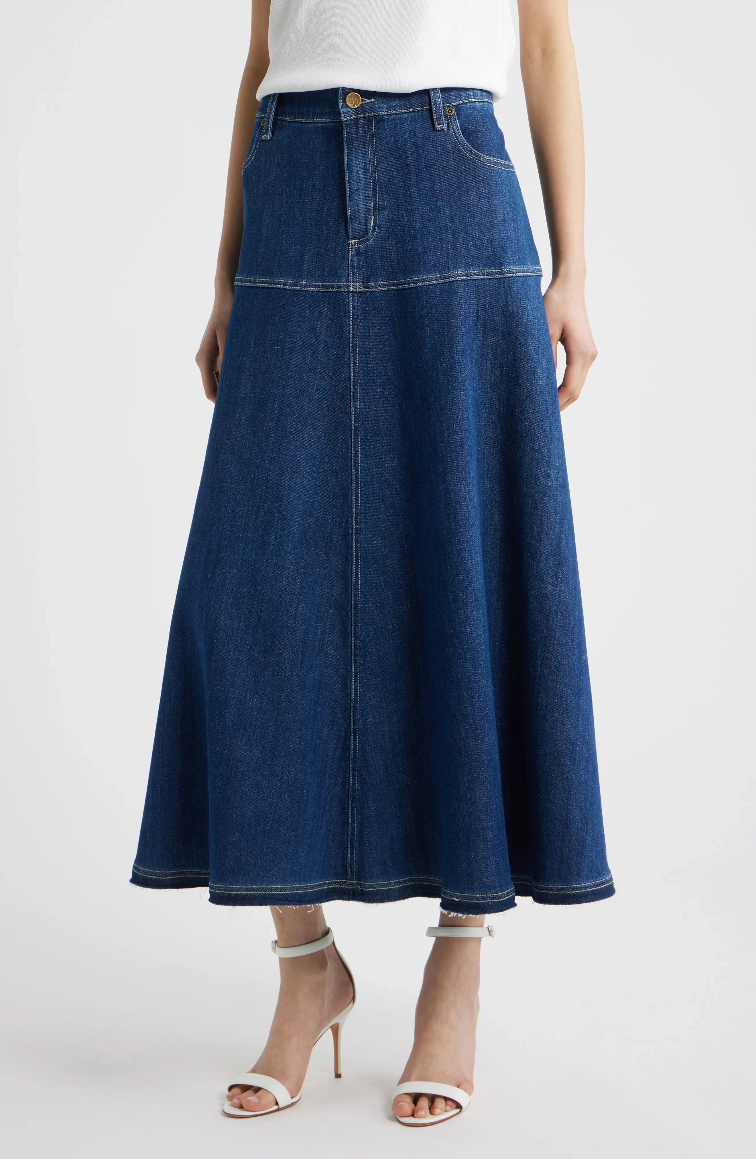 KOBI HALPERIN Ysabelle Raw Release Hem Denim Skirt in Medium Indigo at Nordstrom, Size 2 | Nordstrom