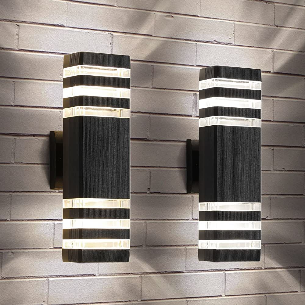 tewei Up and Down Outdoor Lights Exterior Wall Light Fixture, 3-Layer Black Modern Outdoor Lights... | Amazon (US)