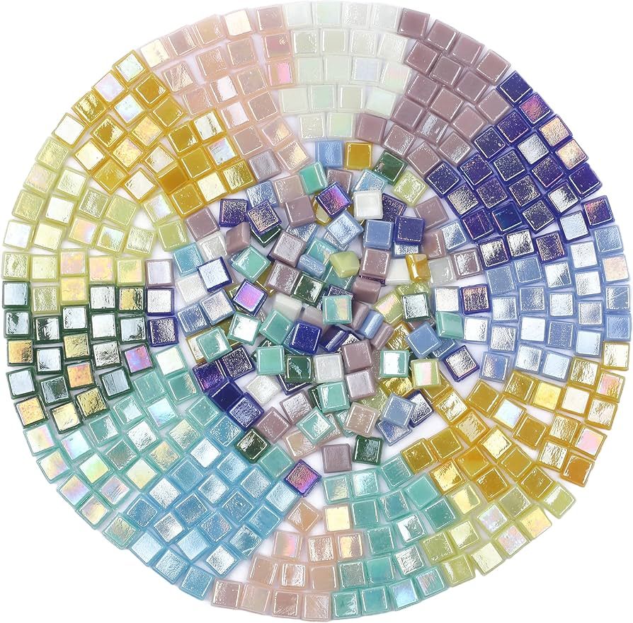 Blue Glass Mosaic Tiles for Crafts,Iridescent Square Mosaic Glass Pieces,0.32inch Glass Mosaic Ki... | Amazon (US)