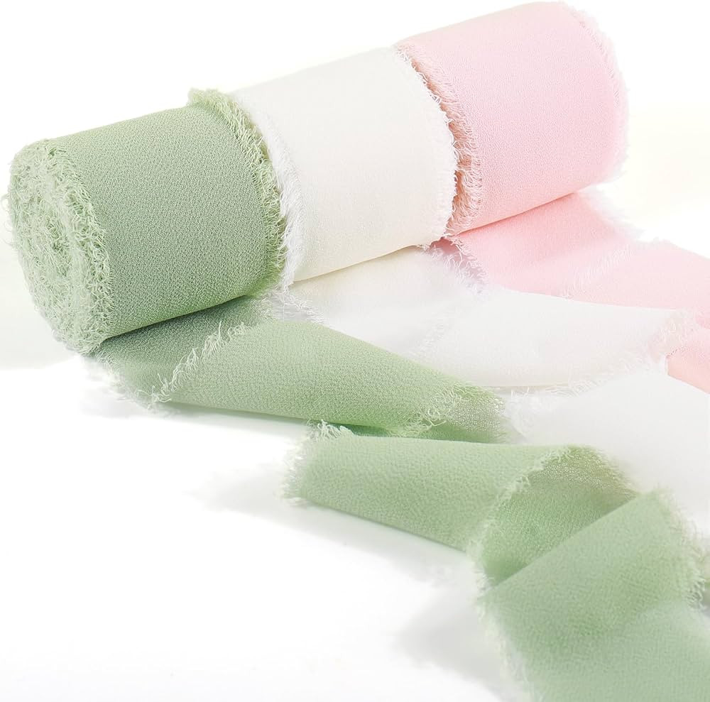 GLAMFIELDS Chiffon Ribbon Fringe Fabric Set 1.5" x 21Yd for Bouquets Wrapping, Wedding Invitation... | Amazon (US)