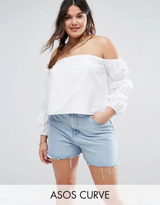 ASOS CURVE Off Shoulder Top In Self Stripe And Gathered Sleeve | ASOS US