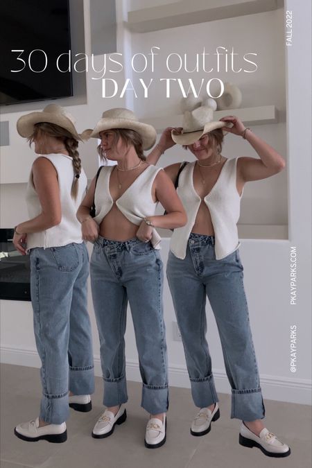 Jeans are 12th tribe Dylan asymmetrical jeans but linked similar! Hat is old aritzia, sold out but linked similar. Everything else is exact items!

Top is a size large! (Small/medium is my TTS) 

#LTKunder100 #LTKshoecrush #LTKstyletip