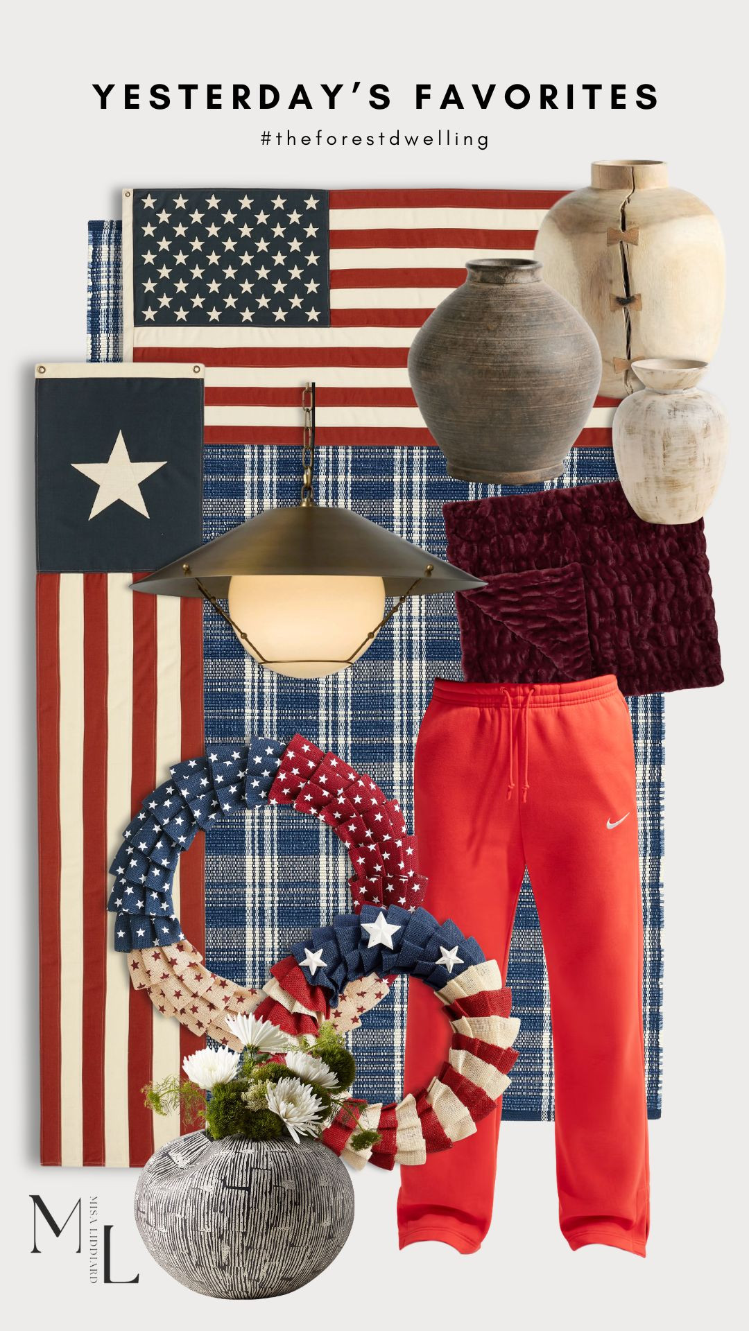 Sharing yesterday's faves. The Rowan outdoor rug is amazing quality. Perfect for the Fourth of July. I did a double wreath moment on the front door this year. This set is made of burlap. So cute! Cannot get over this pendant light.  

 #LTKdayinmylife #LTKSeasonal #LTKHome