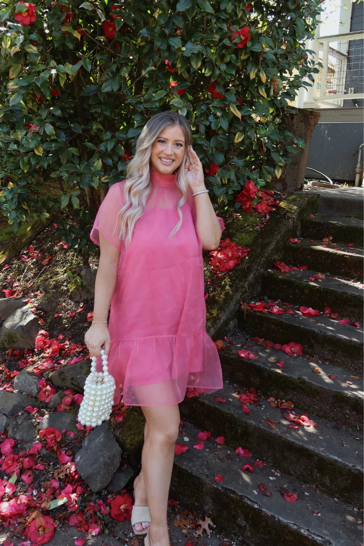 Pink Organza Mini Dress | Cocktail & Wedding Guest Dress | Confête