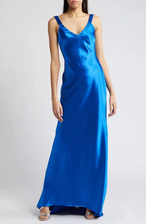 Lulus Perfectly Classy Satin Gown in Royal Blue at Nordstrom, Size X-Small | Nordstrom