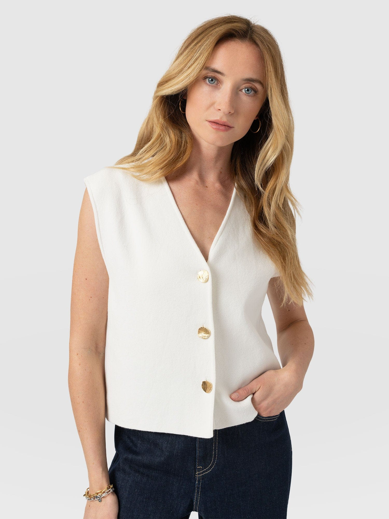 Maeva Knit Waistcoat - Cream | Saint + Sofia