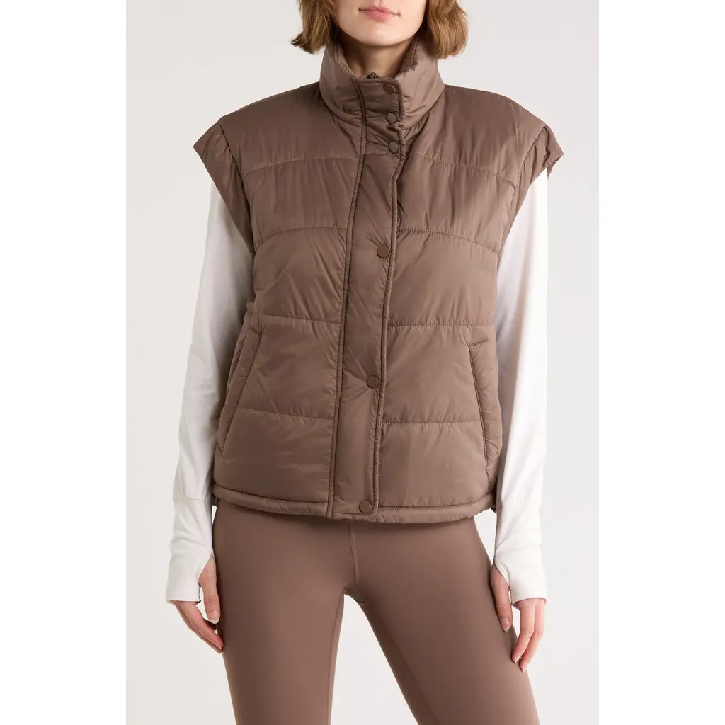 Z by Zella Channel Quilted Puffer Vest in Brown Quartz at Nordstrom Rack, Size X-Small | Nordstrom Rack