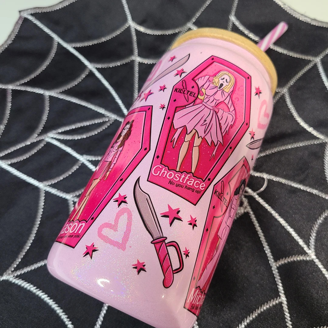 HORROR DOLLS COFFIN Pink Glitter Glass Can 16oz Bamboo Lid - Etsy | Etsy (US)