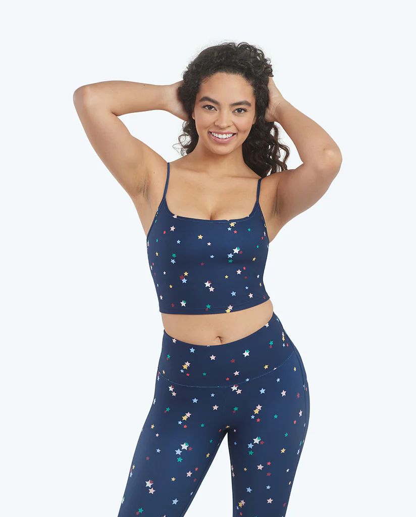 The Midi Sports Bra Tank Top - Small Scatter Stars in Deep Sea | SummerSalt