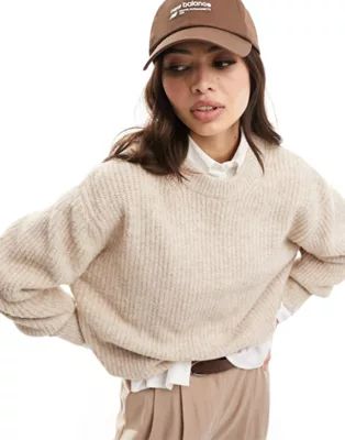 ASOS DESIGN fluffy crew neck sweater in oatmeal | ASOS (Global)