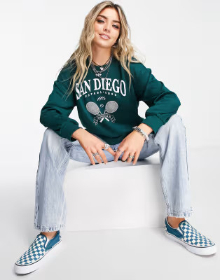Only retro tennis sweatshirt in dark green | ASOS (Global)