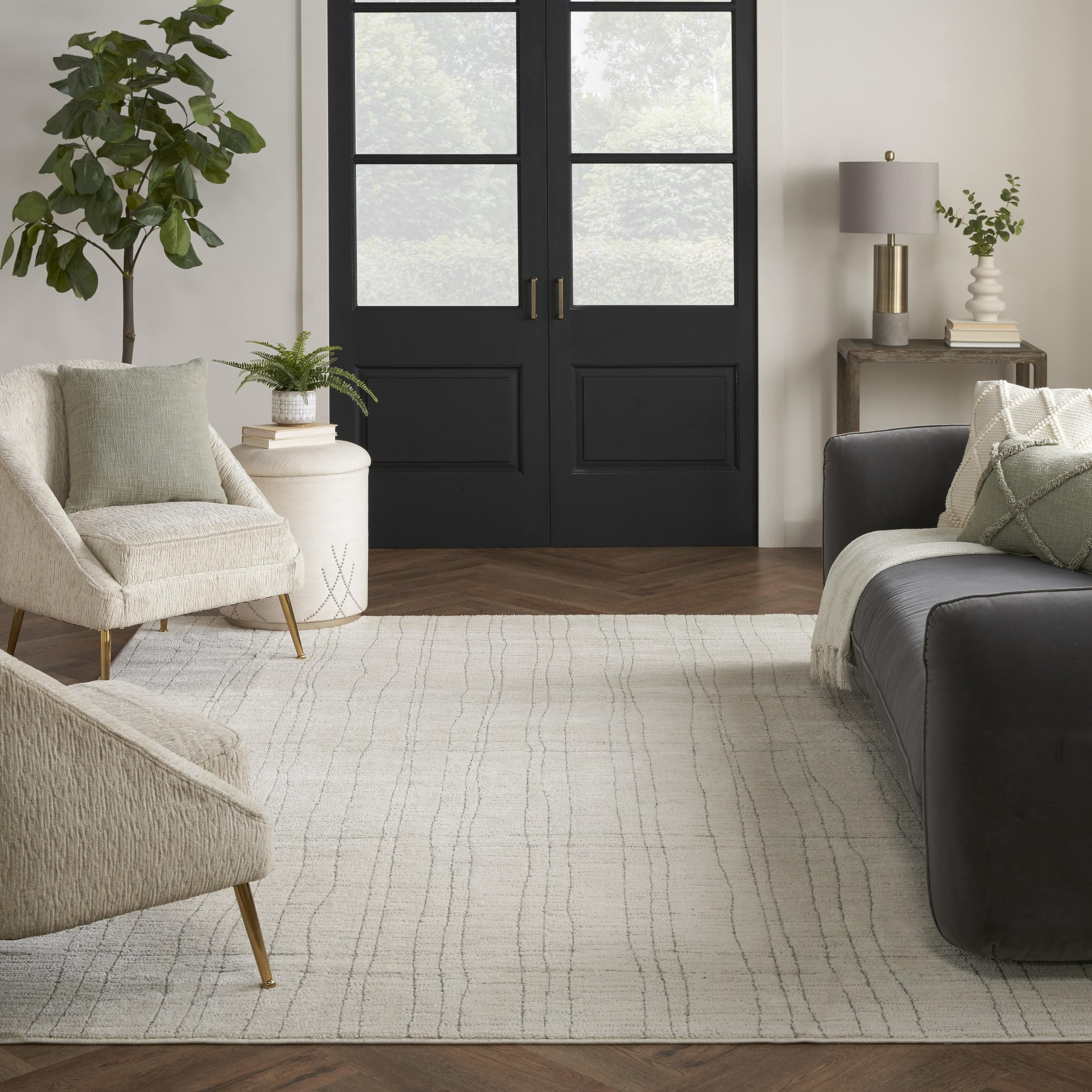 Nourison Santa Cruz Modern Ivory Grey 7'10" x 9'10" Area Rug, Easy-Cleaning, Non Shedding, Bed Ro... | Amazon (US)