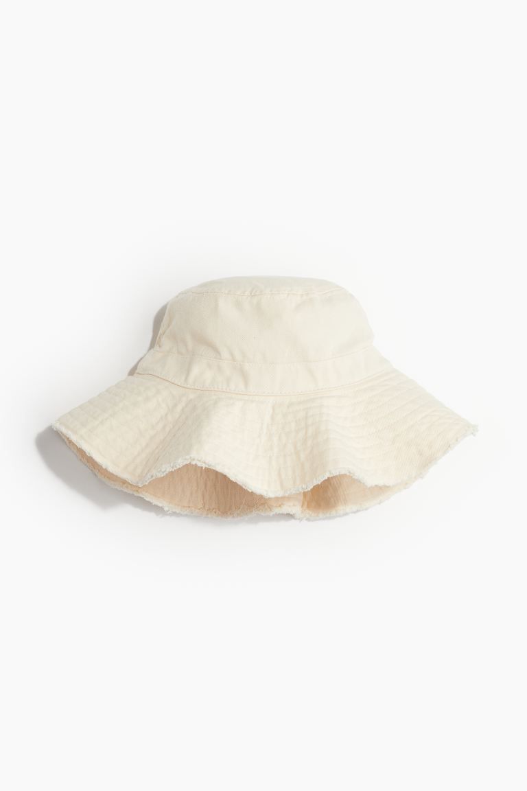 Frayed-edge Cotton Bucket Hat - Light beige - Ladies | H&M US | H&M (US + CA)
