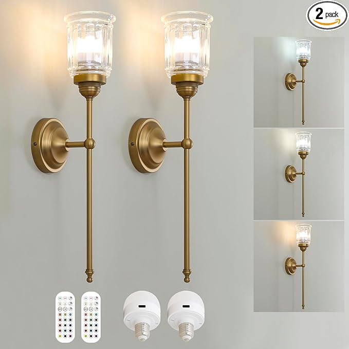 HEQIQEH Vintage Rechargeable Battery Operated Wall Sconces Set of 2 with Clear Fringe Glass Shade... | Amazon (US)