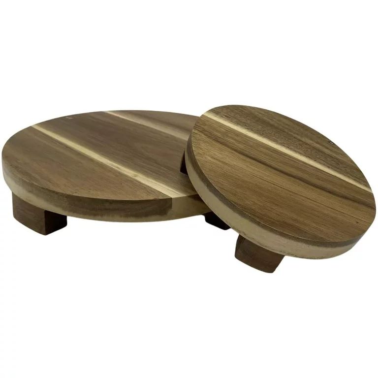Chloe and Cotton Plant Display Stand Footed Tray Acacia Wood Round Pedestal, Set of 2 | Walmart (US)