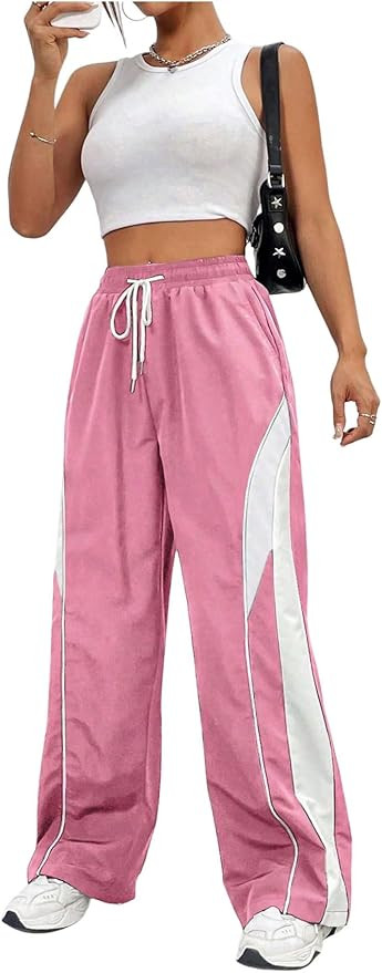 WDIRARA Women's Pockets Straight Leg Sweatpants Color Contrast Track Pants | Amazon (US)