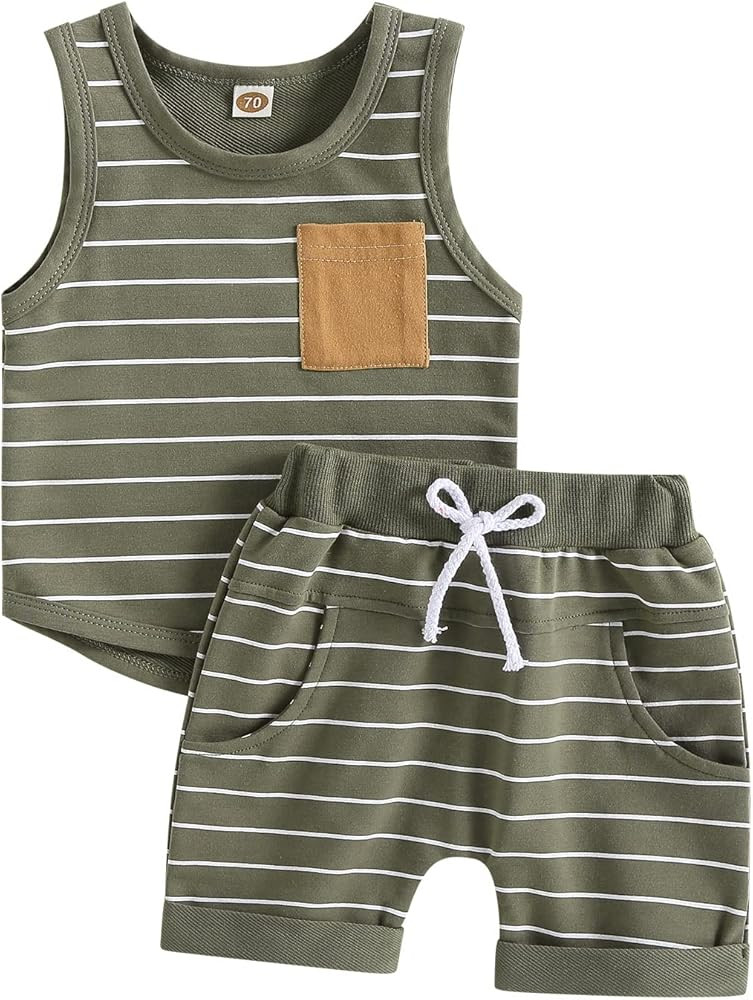 CIYCUIT 2Pcs Baby Boy Summer Clothes Infant Toddler Beach Outfits Sleeveless Tank Tops Shorts Set | Amazon (US)