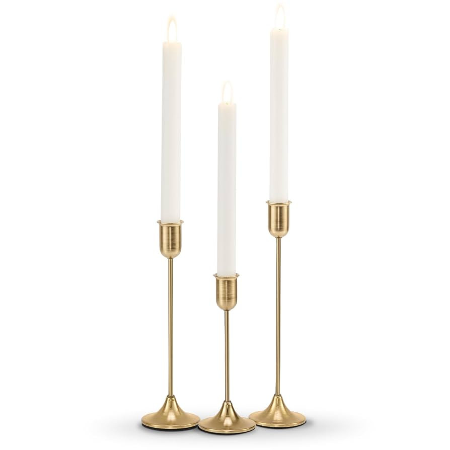 Candlestick Holders, Taper Candle Holders Set of 3, Gold Vintage Candle Sticks Holder Decor for T... | Amazon (US)