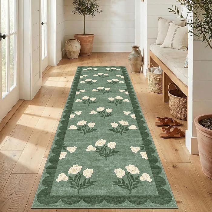 Non Slip Washable Kitchen Runner Rug, 2x8 Green Hallway Runner Rugs | Amazon (US)